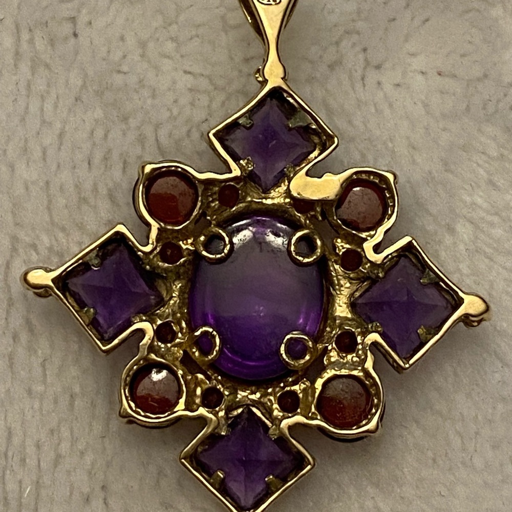 👑10K YG Multi-Gem-Amethyst, Garnet, Ruby Pendant - Picture 6 of 7